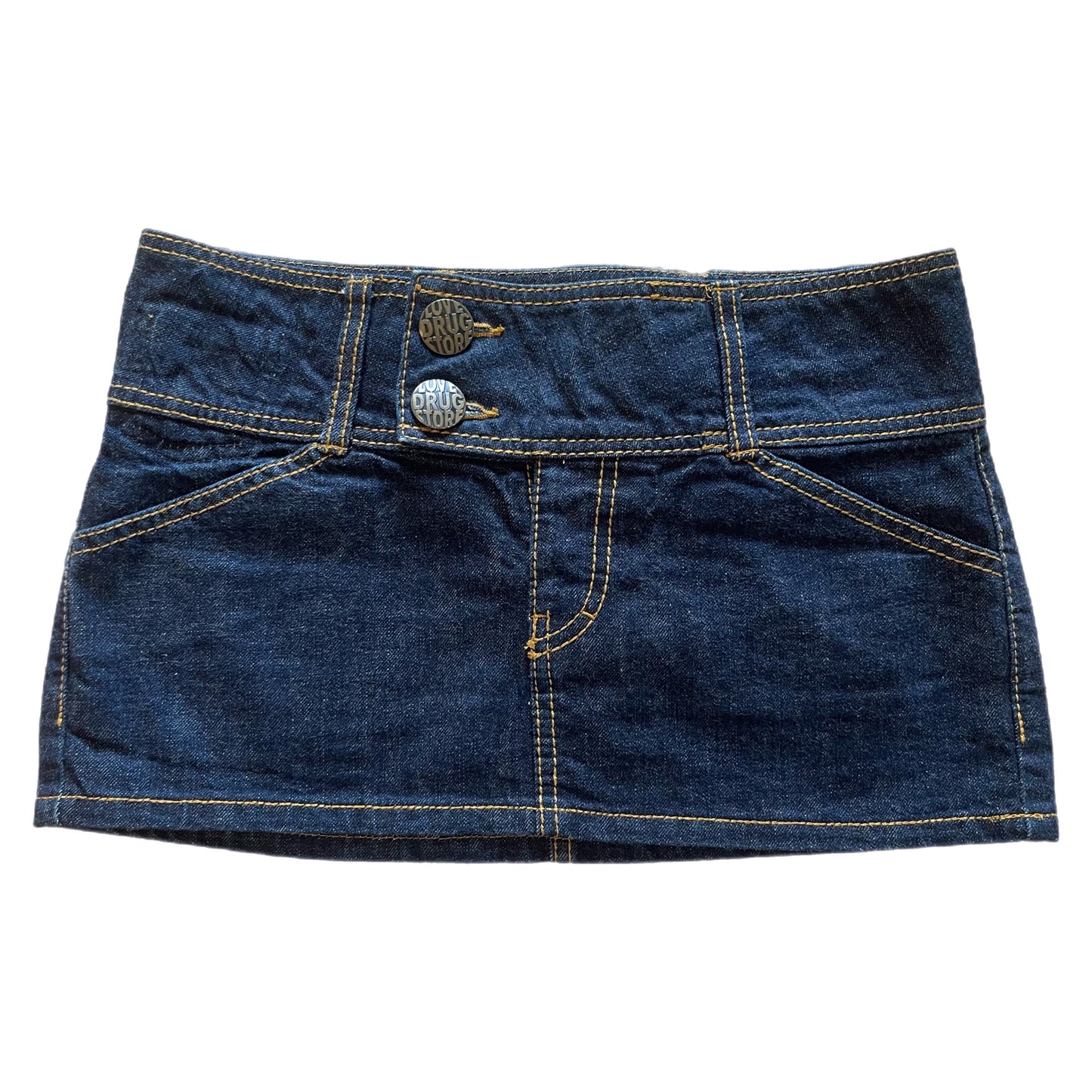 love drug store denim mini skirt