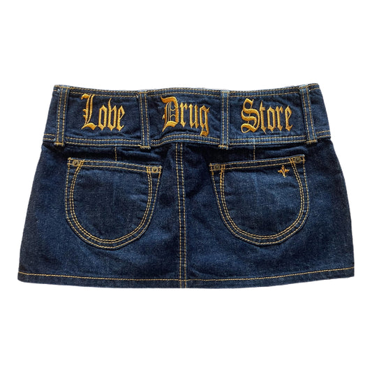 love drug store denim mini skirt