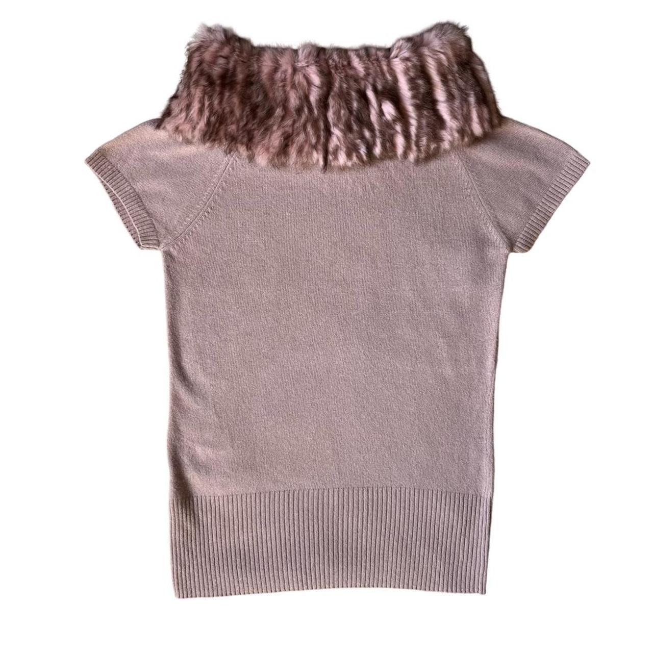 short sleeve knit top with fur trim