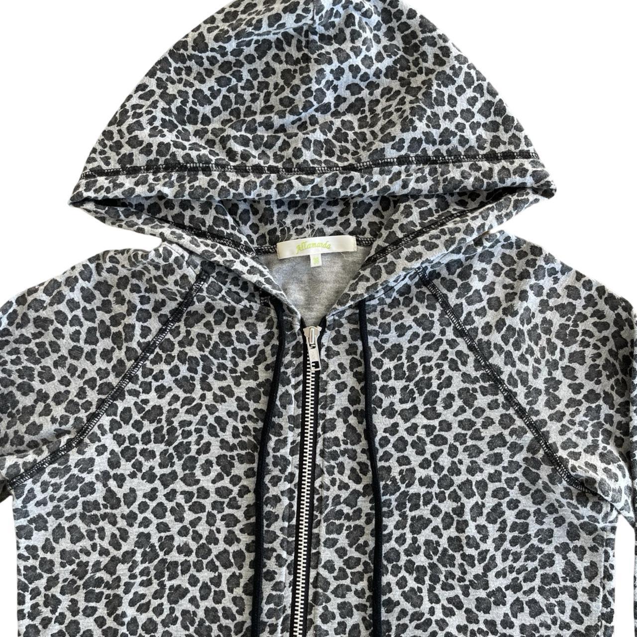 leopard print 3/4 sleeve hoodie