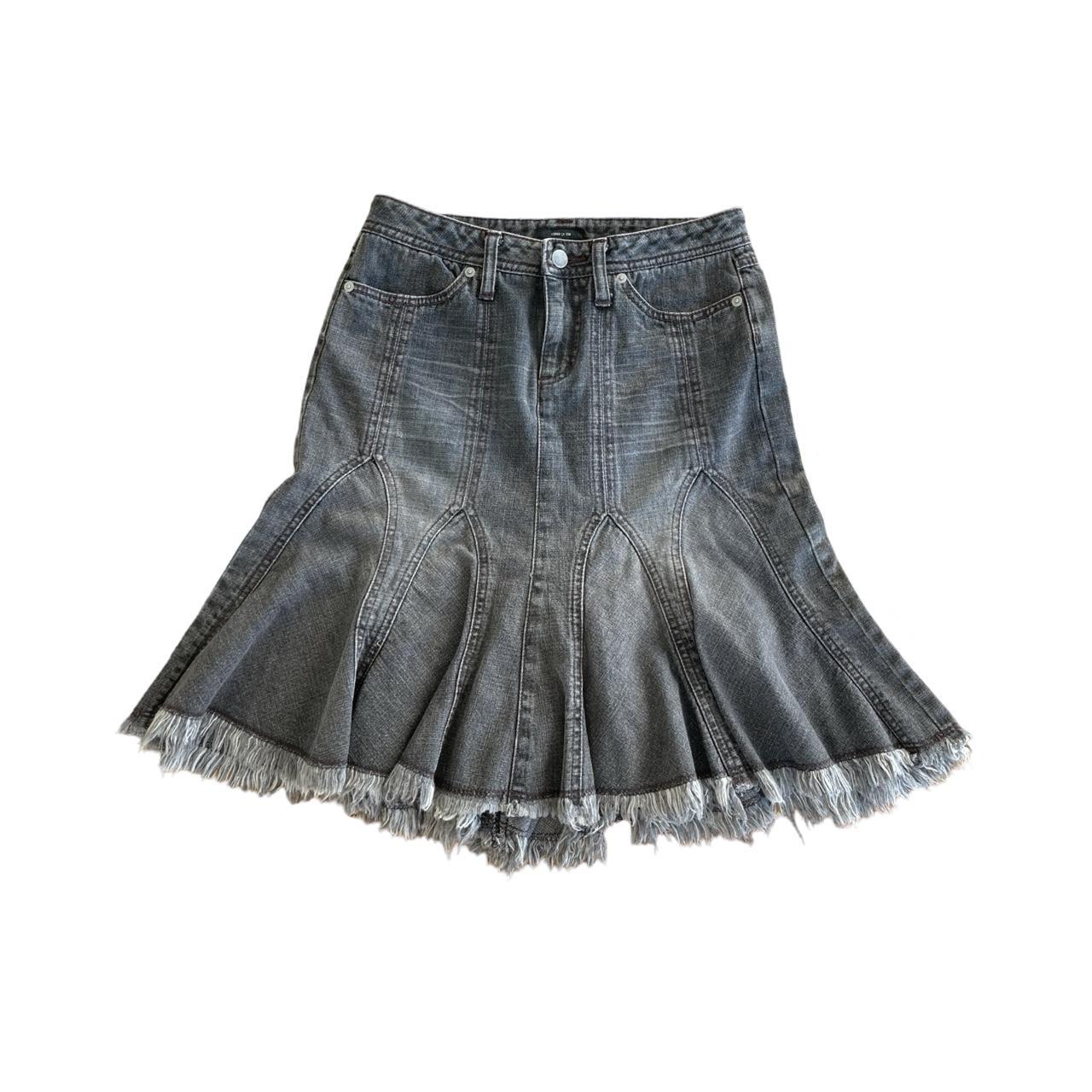 washed denim ruffle midi skirt