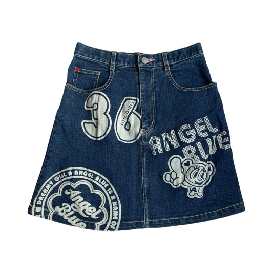 angel blue graphic denim skirt