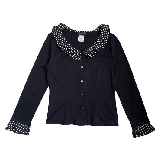 polka dot ruffle trim blouse