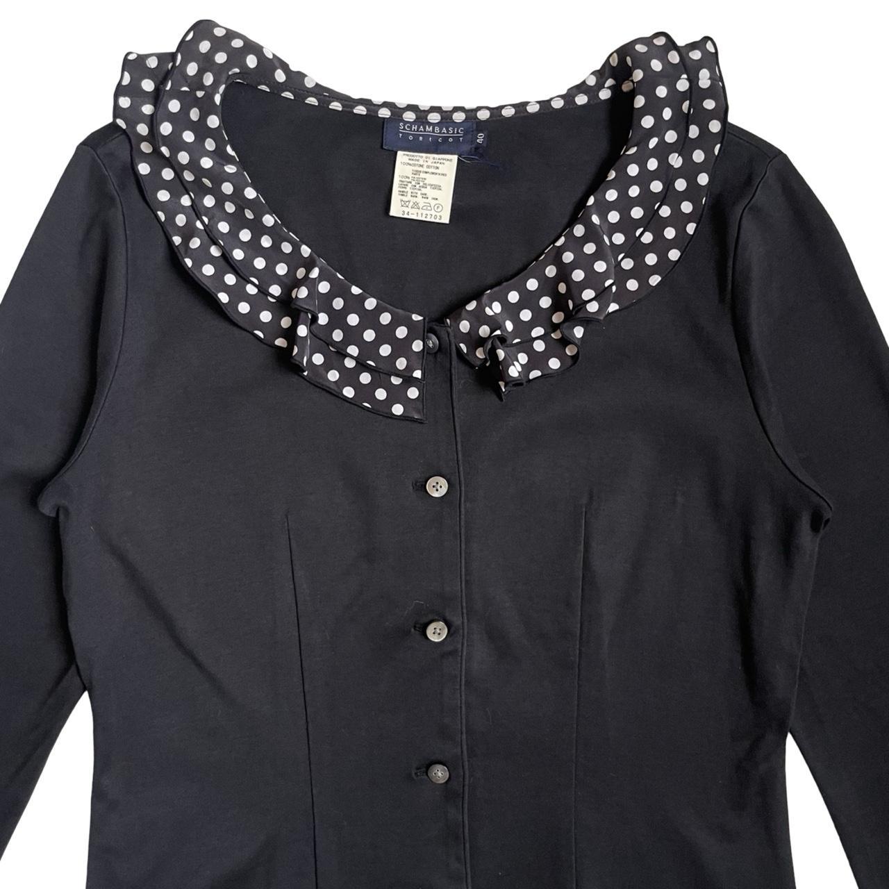 polka dot ruffle trim blouse