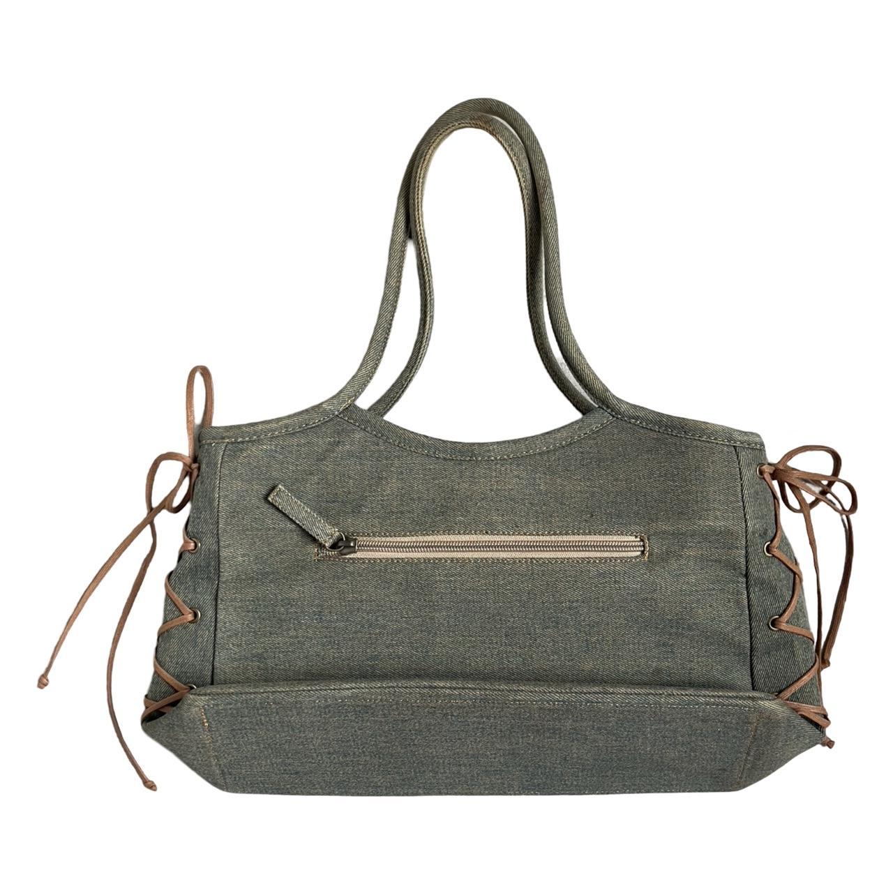 denim ruffle bag