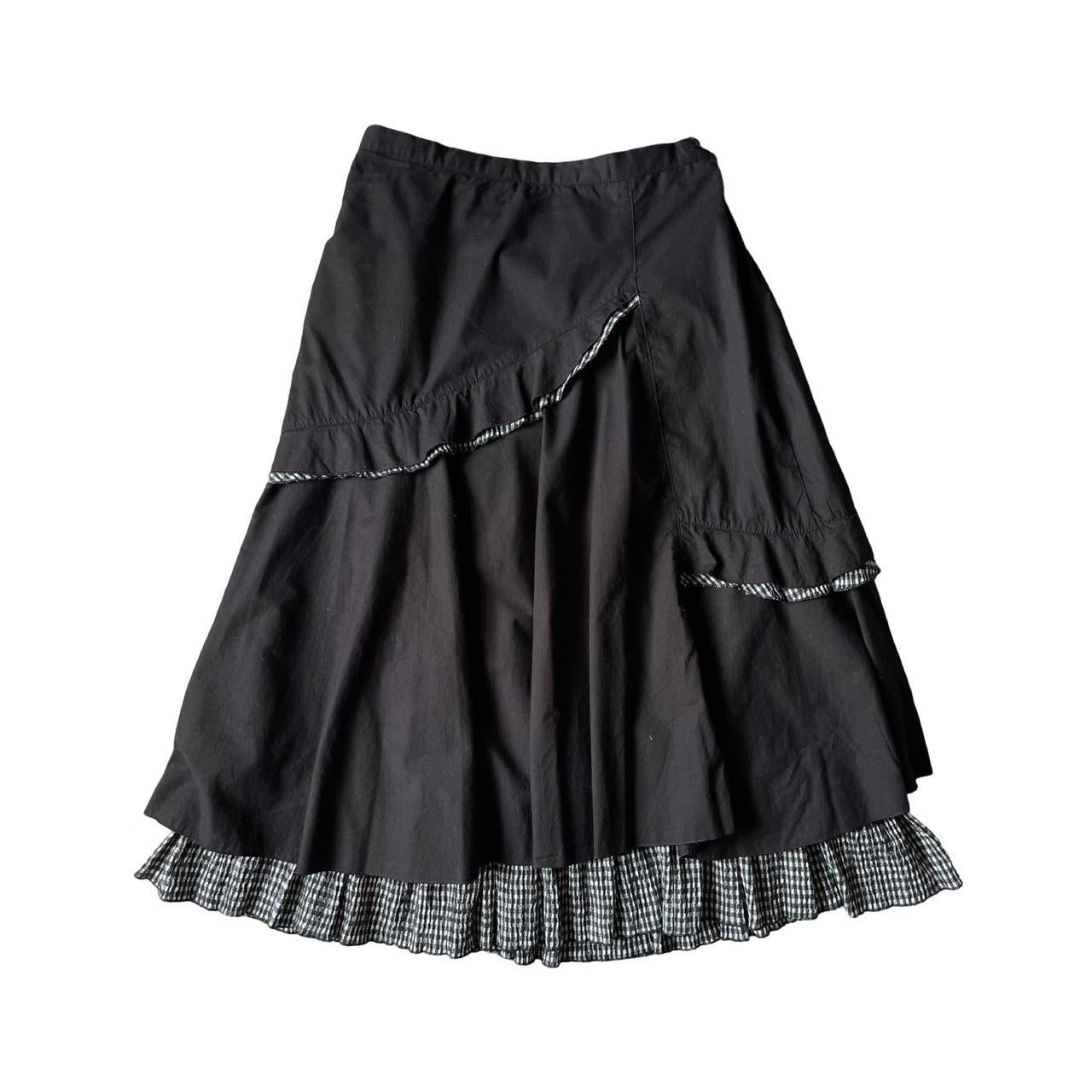 layered gingham ruffle midi skirt