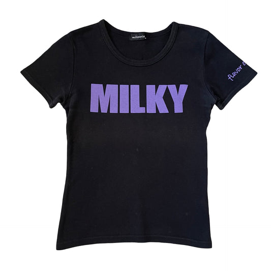 00s milky slogan baby tee