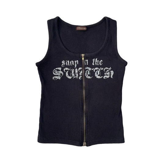 vintage graphic slogan double zip