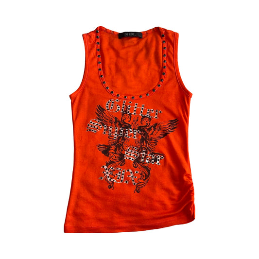 gothic graphic studded slogan vest