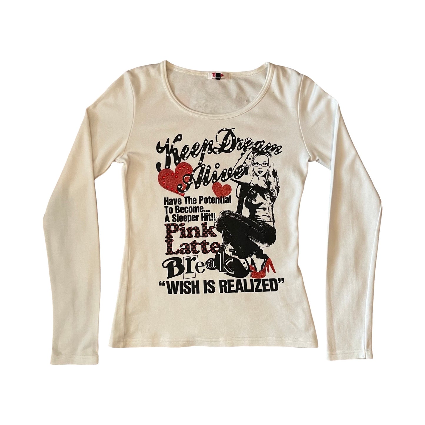 pink latte bayonetta graphic slogan long sleeve tshirt