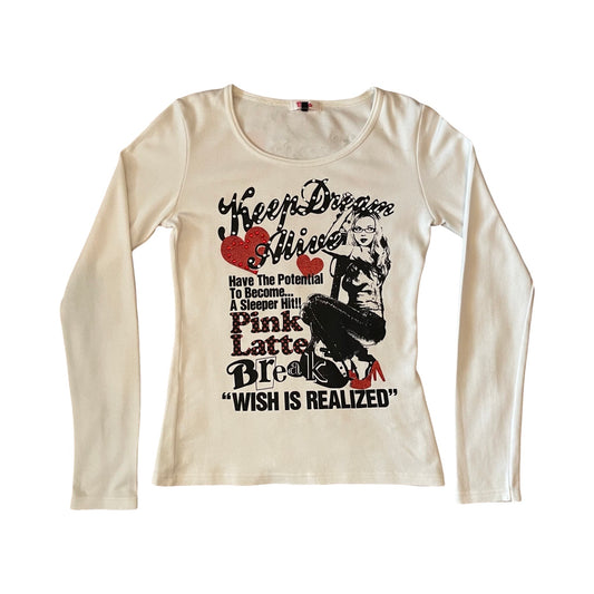 pink latte bayonetta graphic slogan long sleeve tshirt