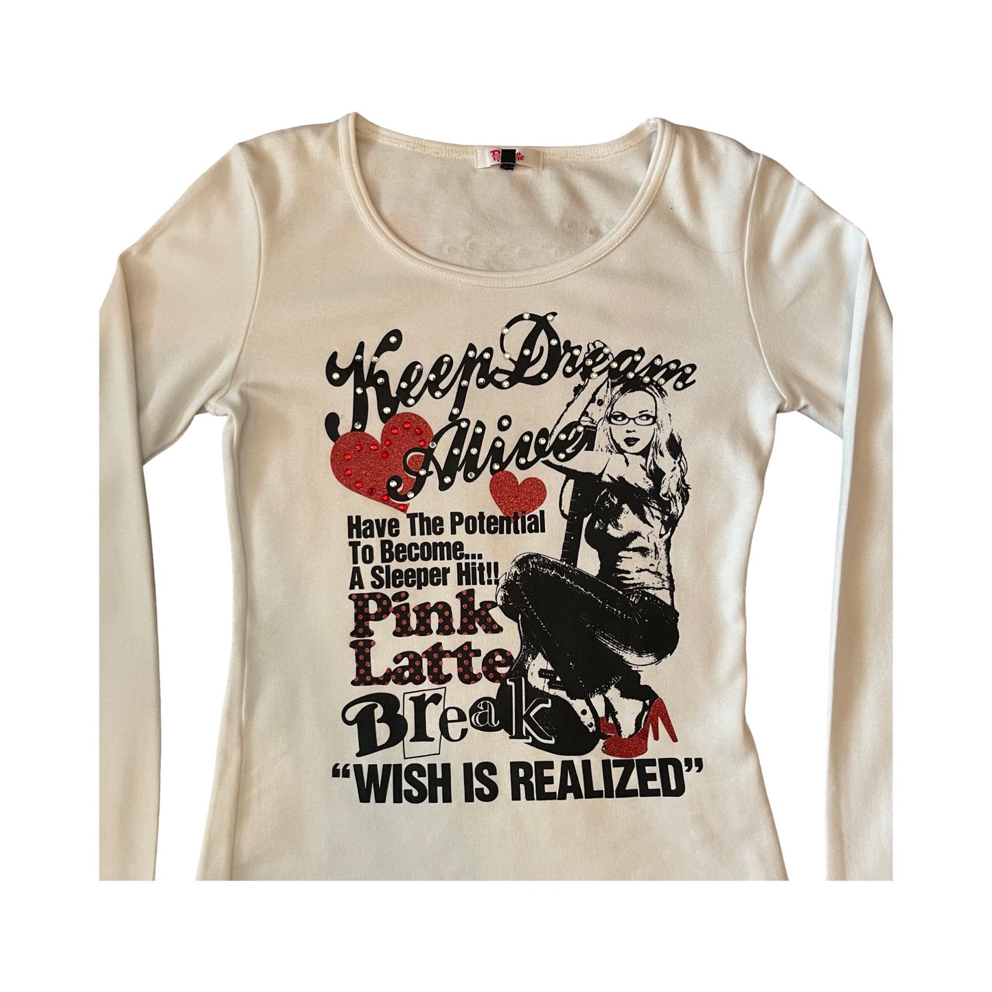 pink latte bayonetta graphic slogan long sleeve tshirt