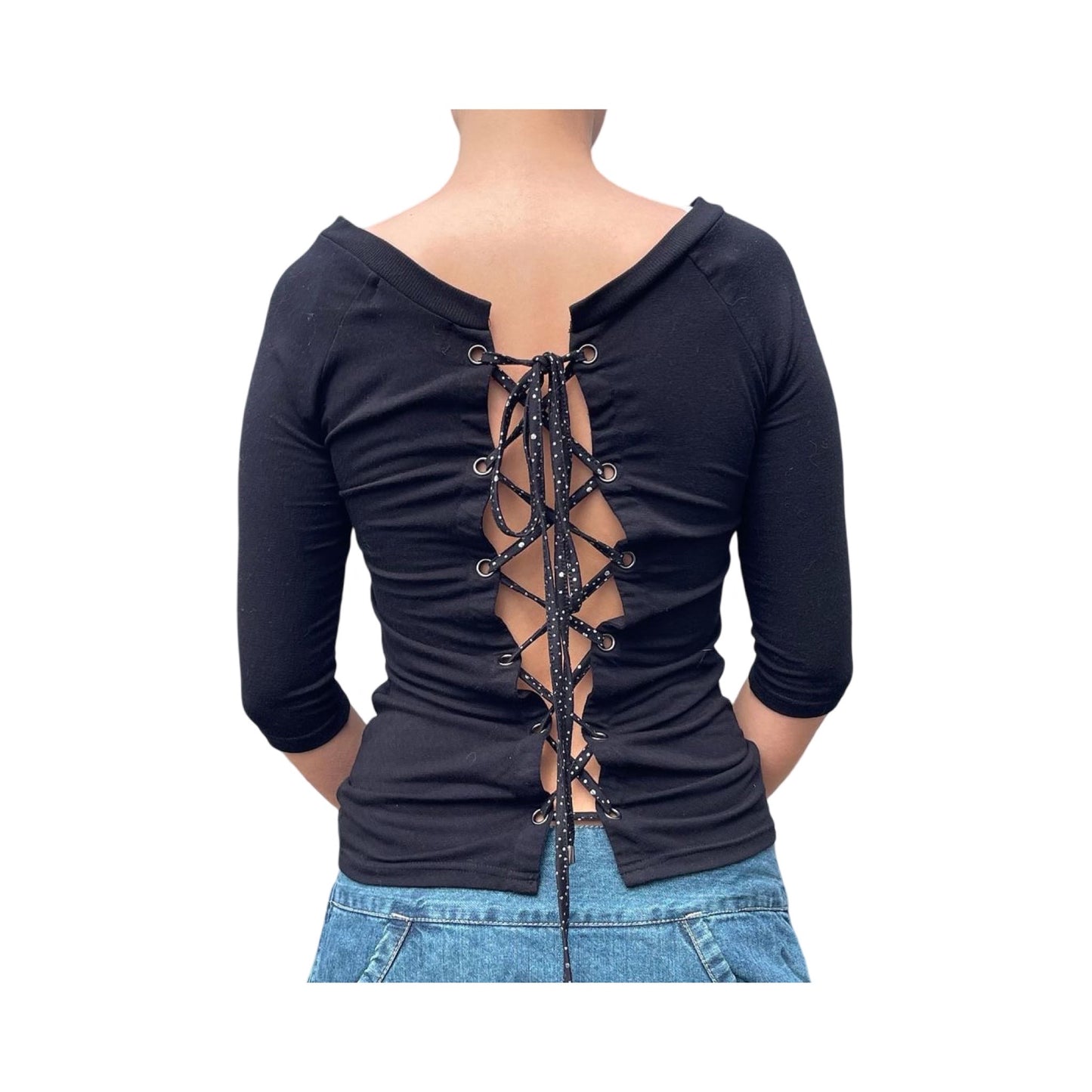 lace up back graphic top