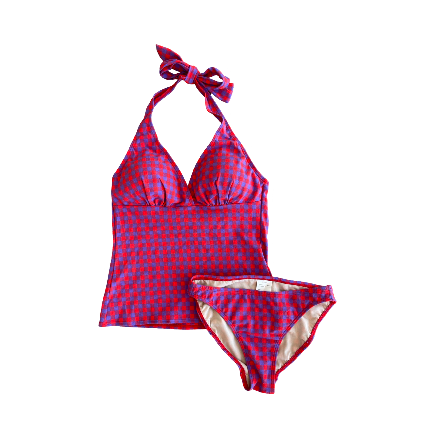 Checked Halter Neck Tankini