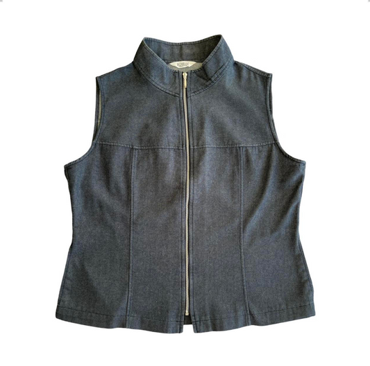 denim effect sleeveless zip up