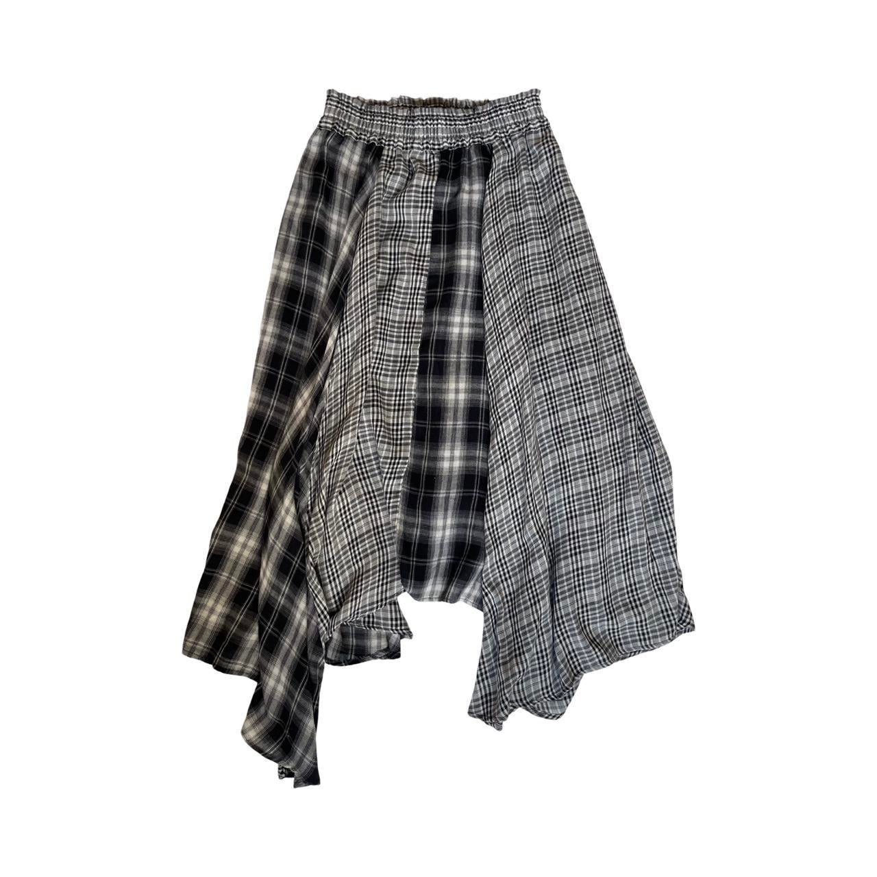 mixed check asymmetric skirt