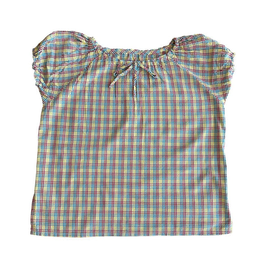 checked rainbow peasant blouse