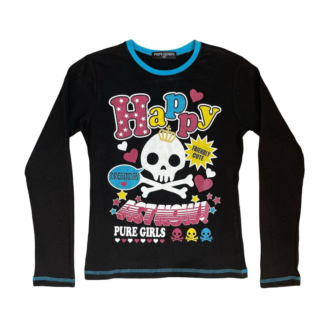 japanese cute skull graphic long sleeve tshirt