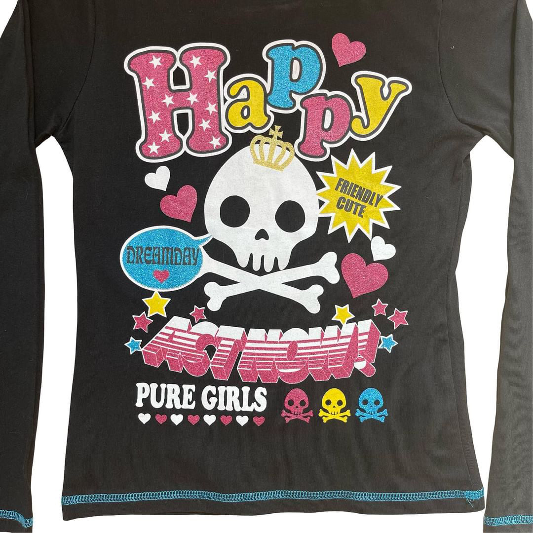 japanese cute skull graphic long sleeve tshirt