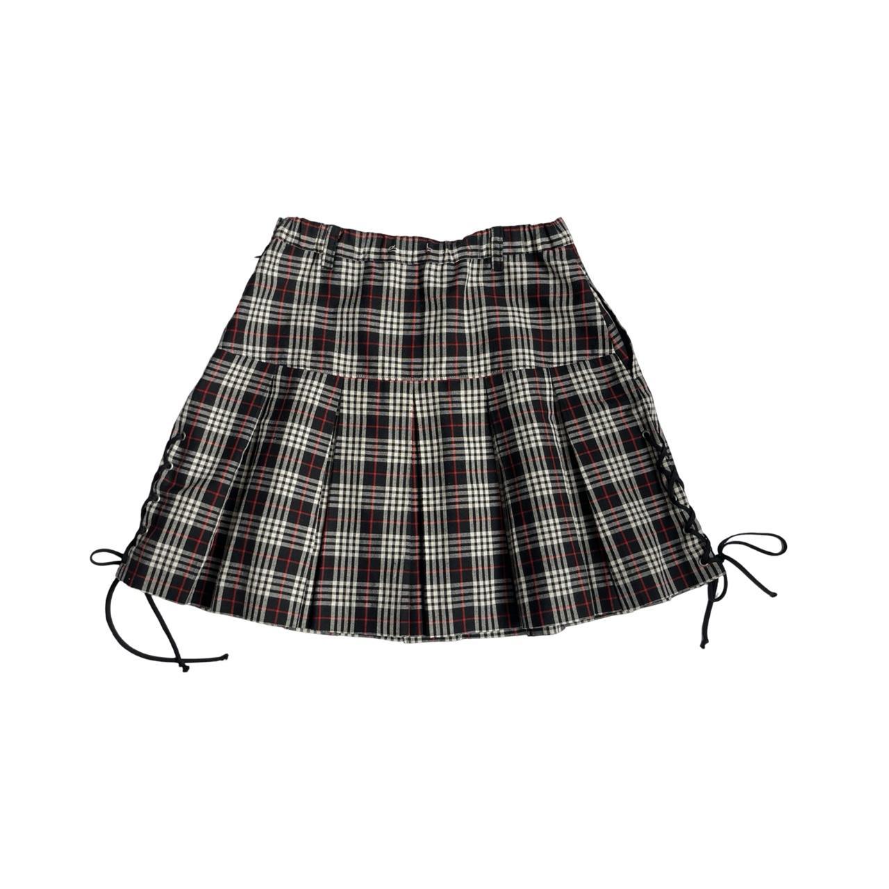 blue cross pleated mini skirt