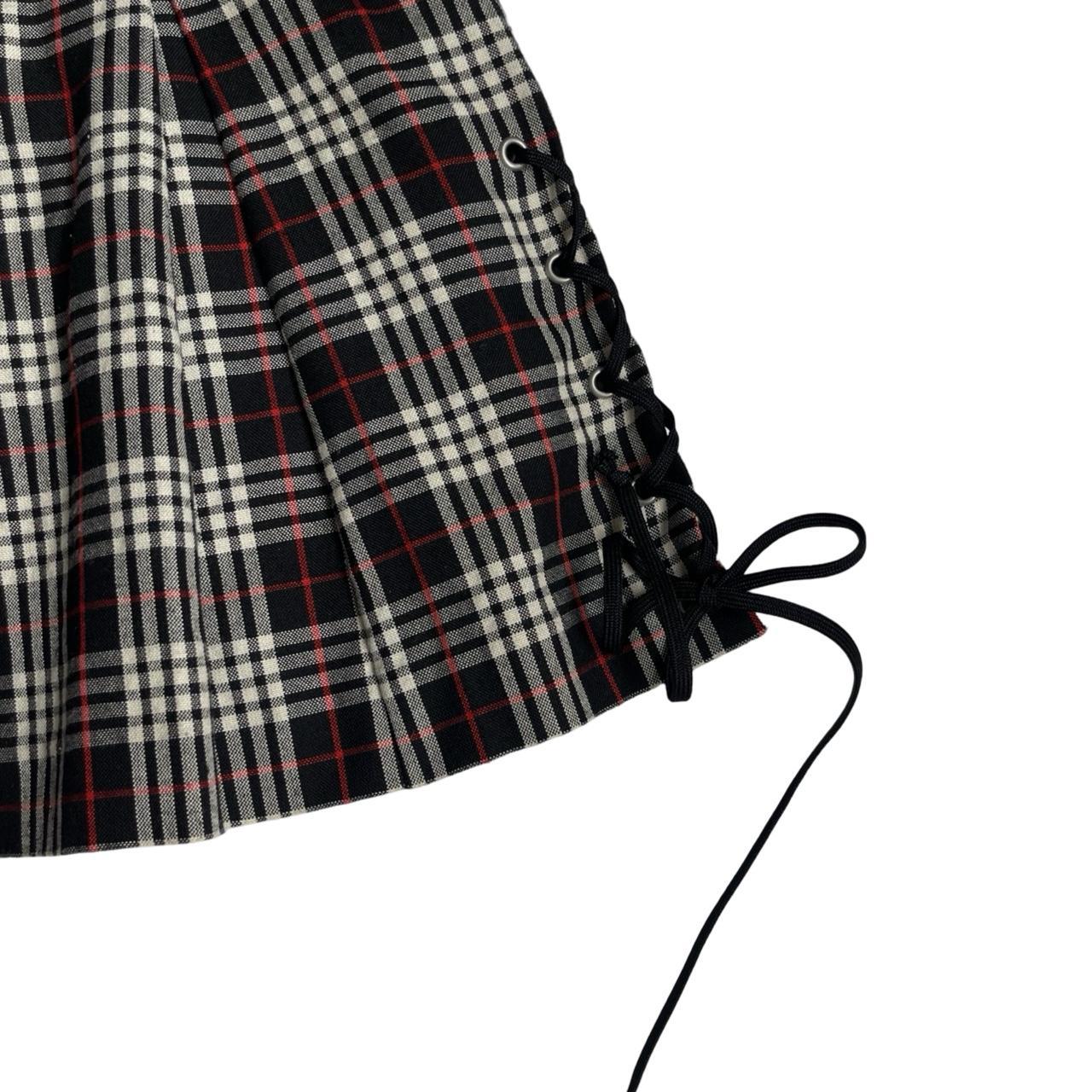 blue cross pleated mini skirt