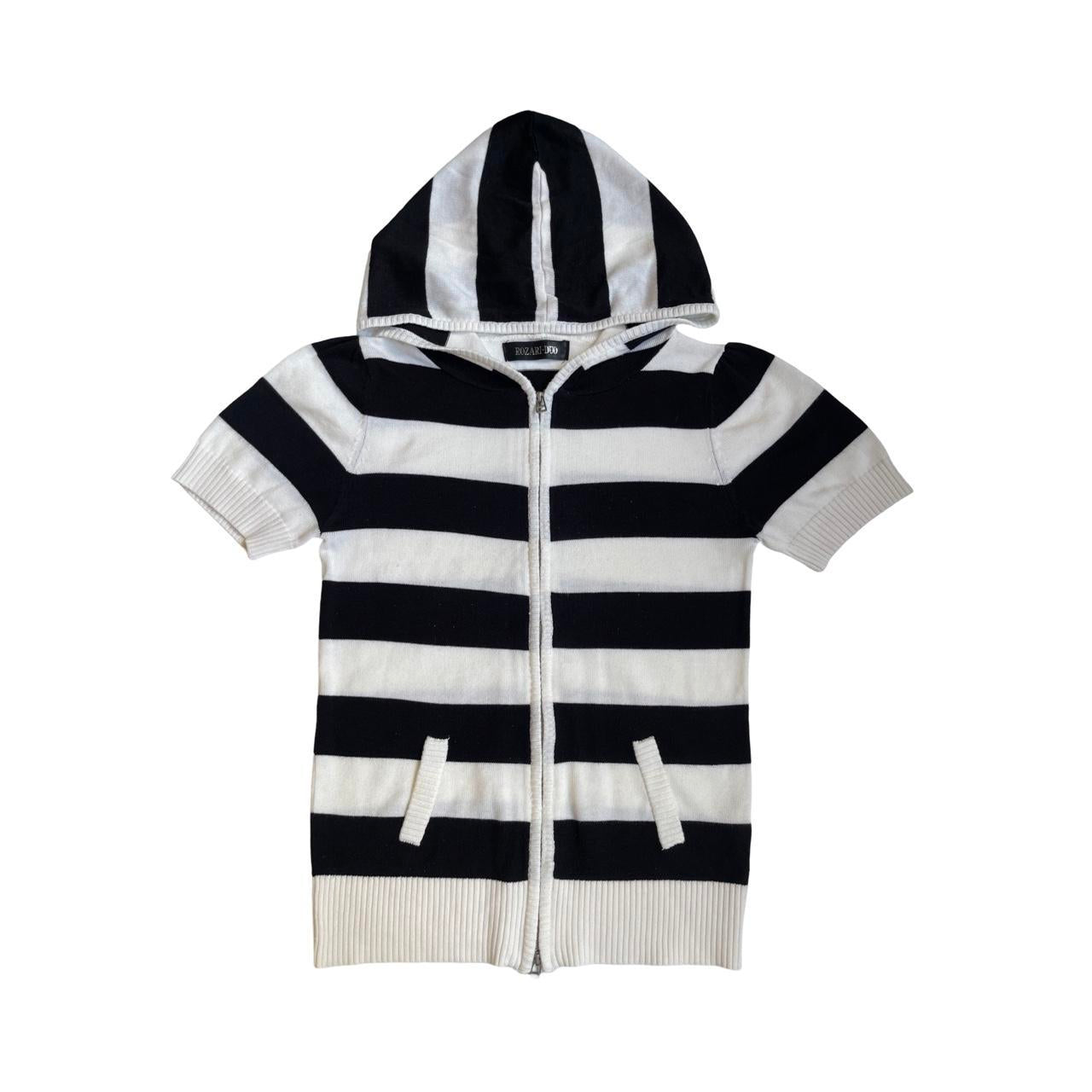 Short Sleeve Striped Knit Hoodie