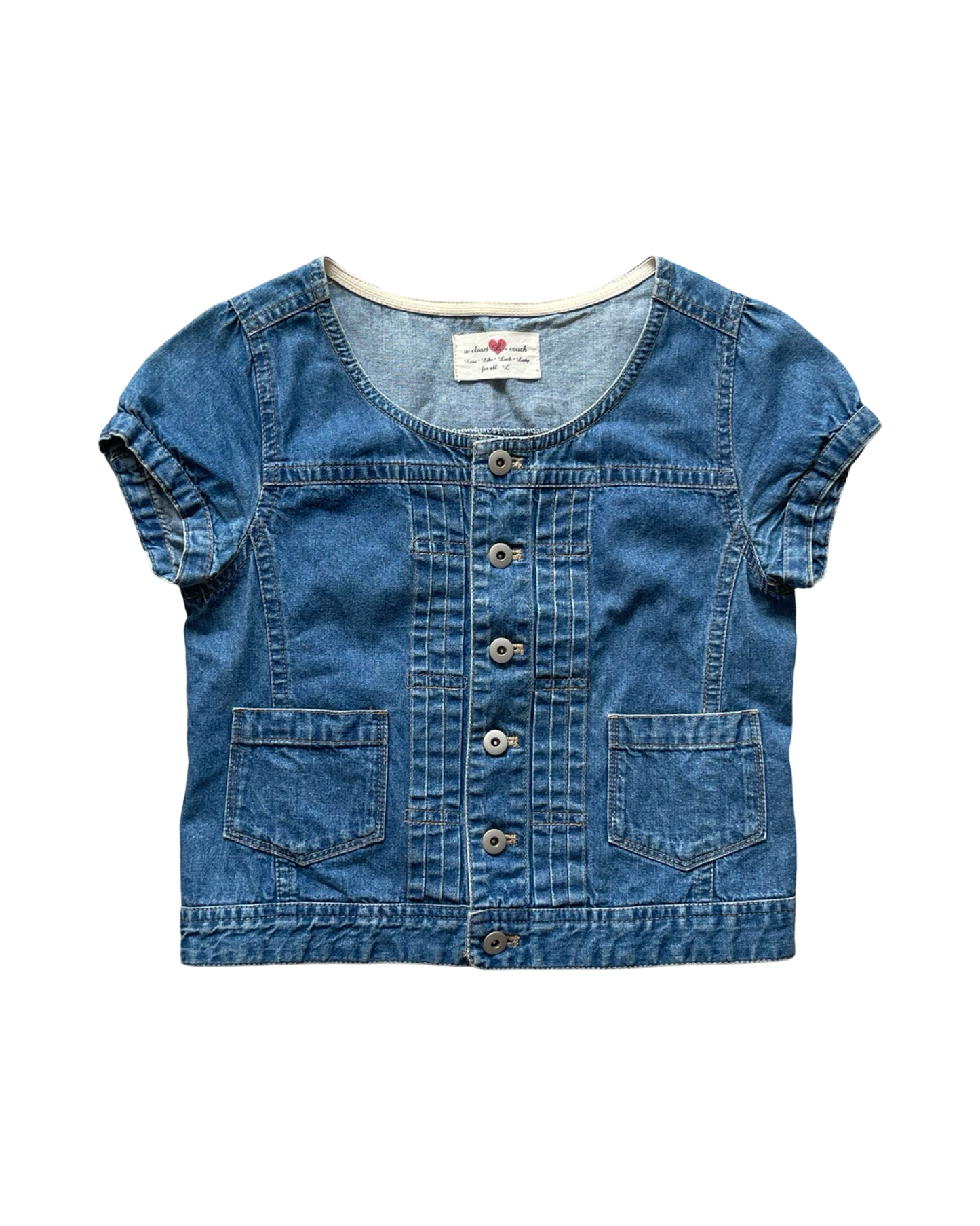 Denim Short Sleeve Button Up Top