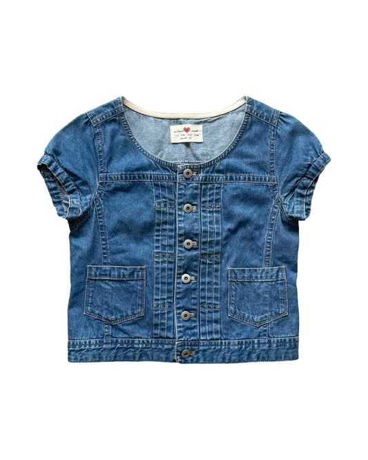 Denim Short Sleeve Button Up Top