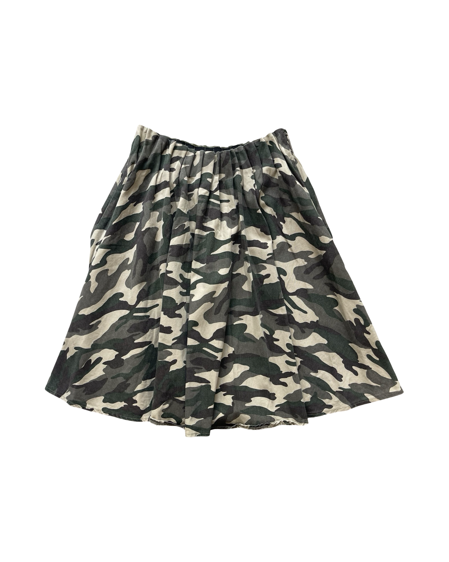 Pleated Camo Midi Skirt