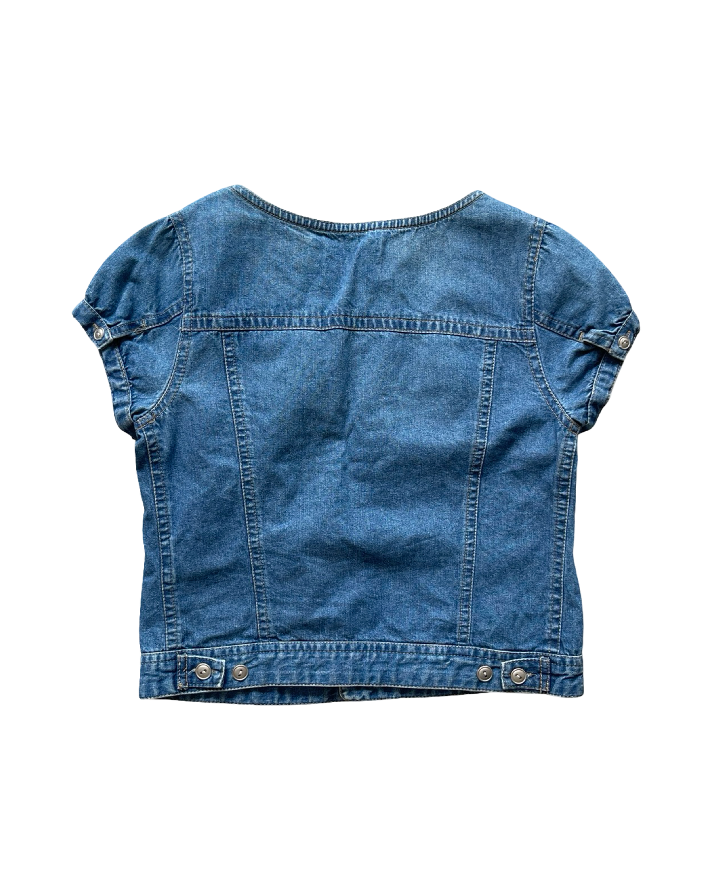 Denim Short Sleeve Button Up Top