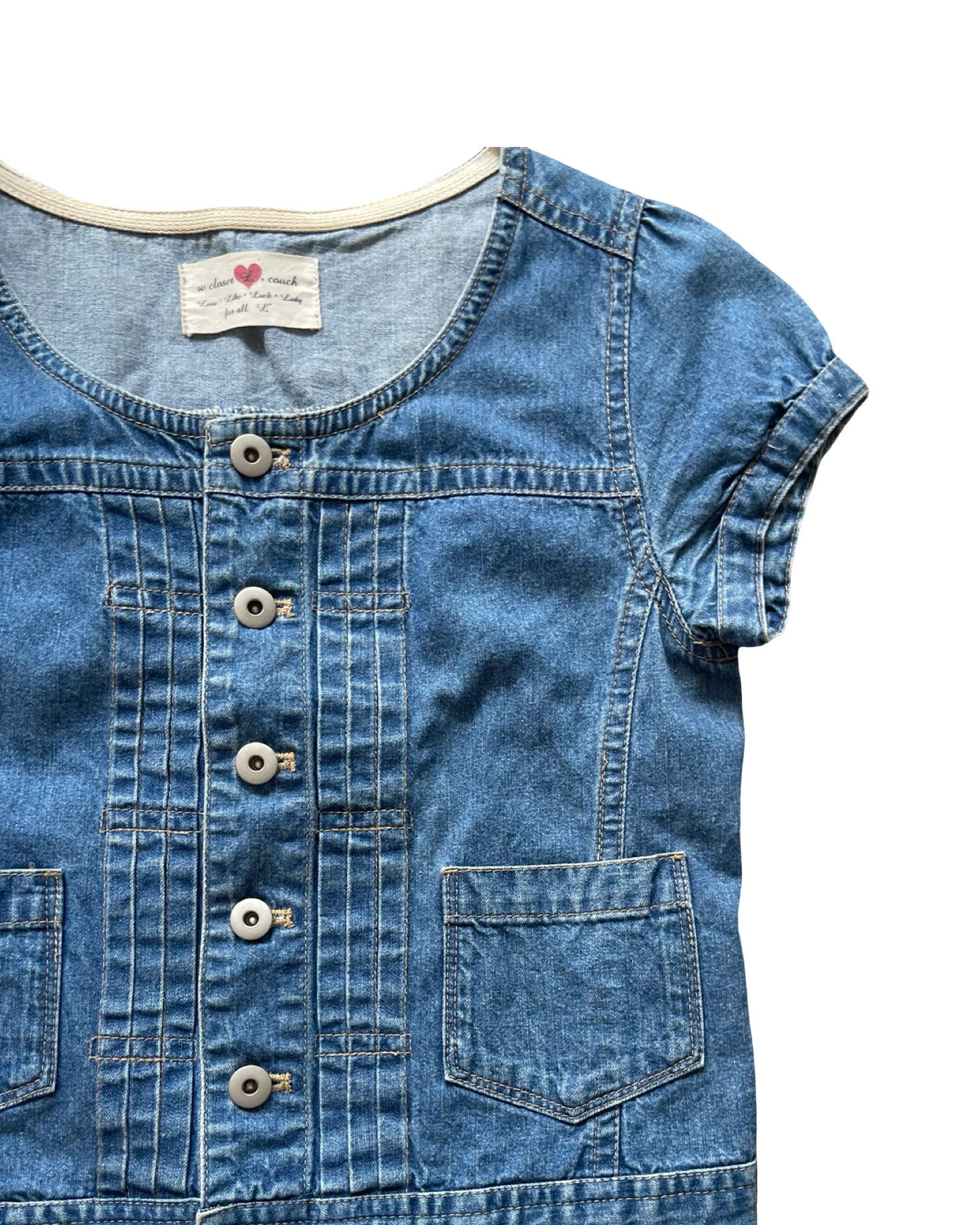 Denim Short Sleeve Button Up Top