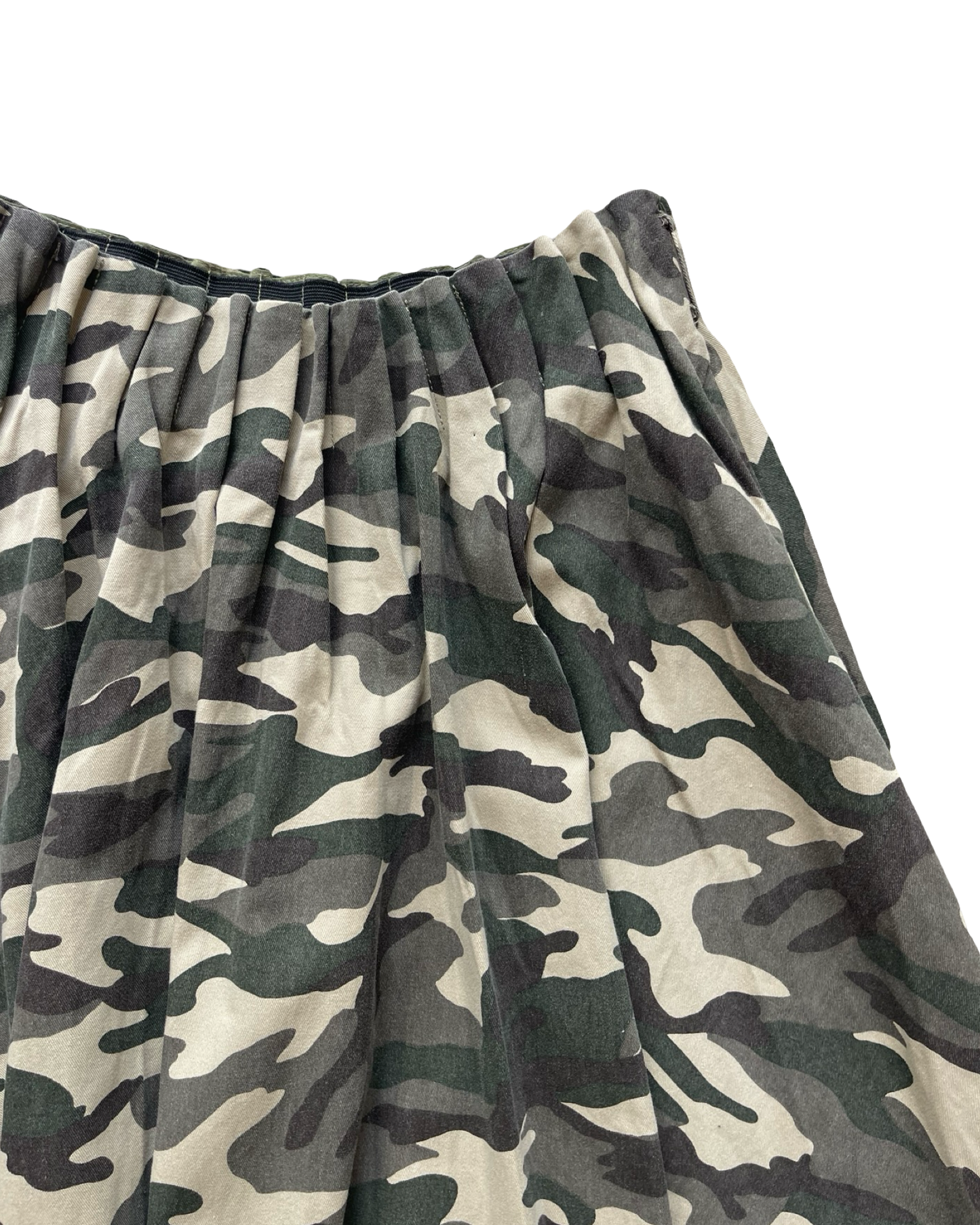 Pleated Camo Midi Skirt