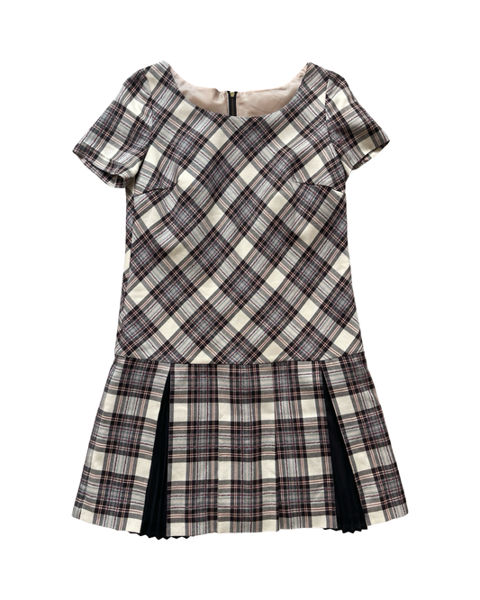 Checkered Drop Waist Pleated Dress