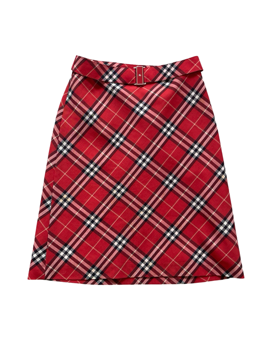 Burberry Blue Label Red Nova Check Midi Skirt