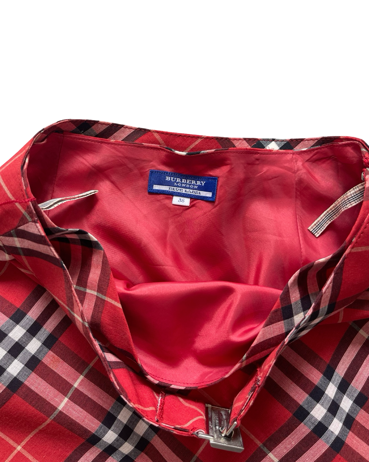 Burberry Blue Label Red Nova Check Midi Skirt