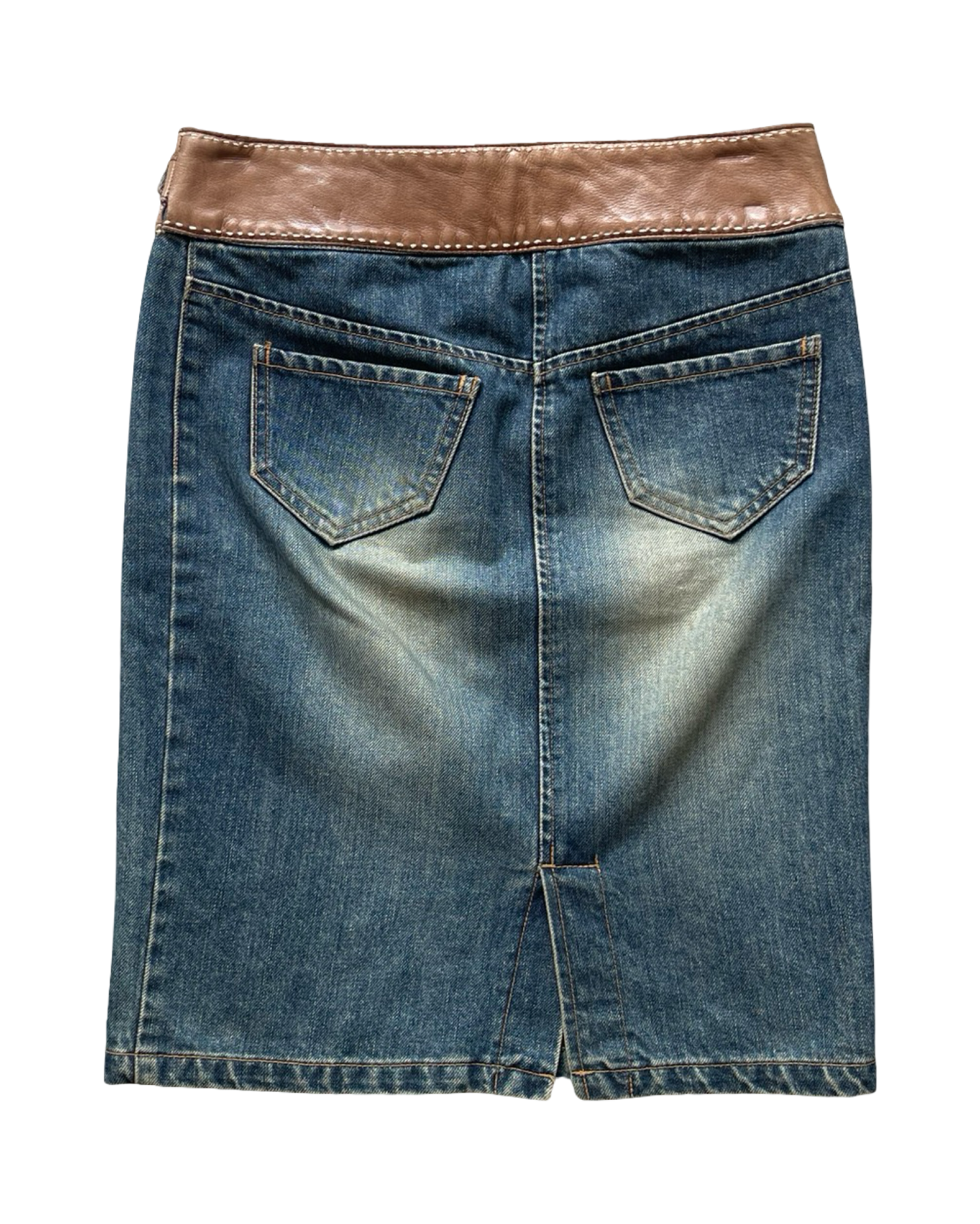 Denim Midi Skirt with Leather Belt