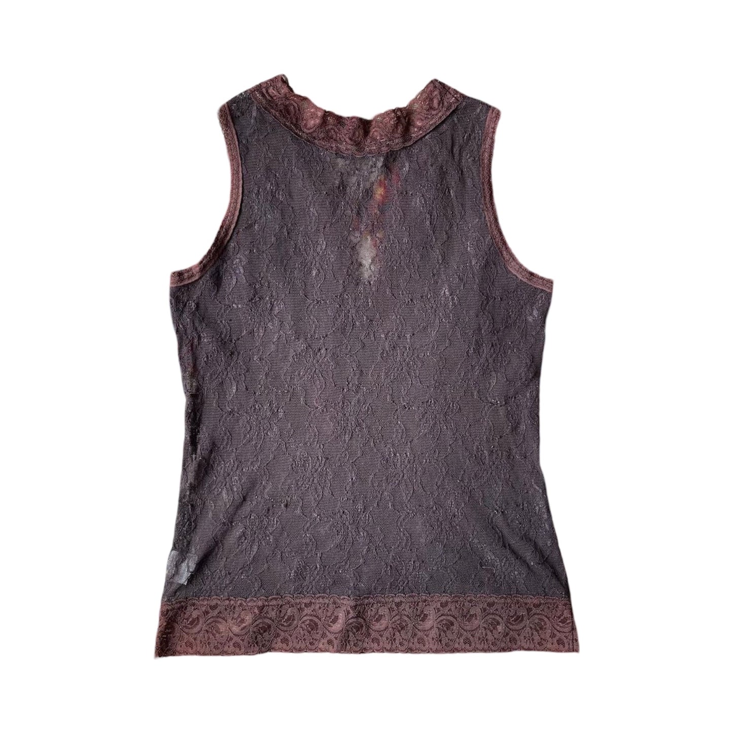 two tone brown sheer lace tank