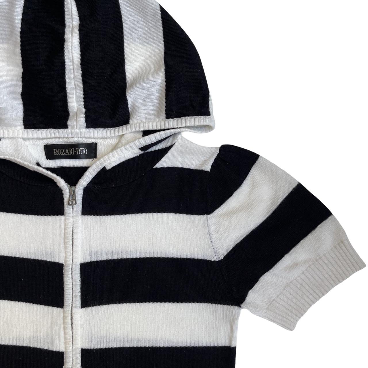 Short Sleeve Striped Knit Hoodie