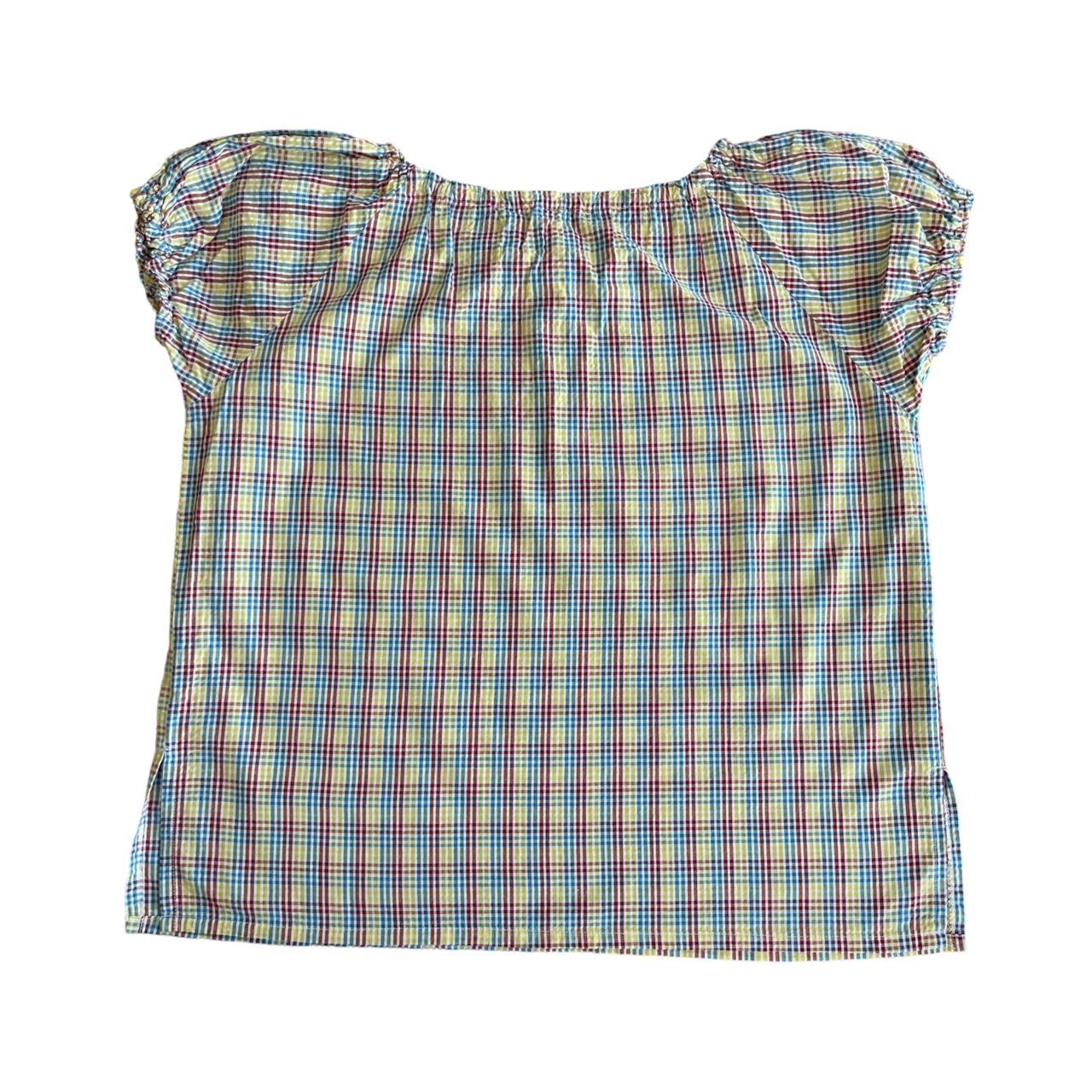 checked rainbow peasant blouse