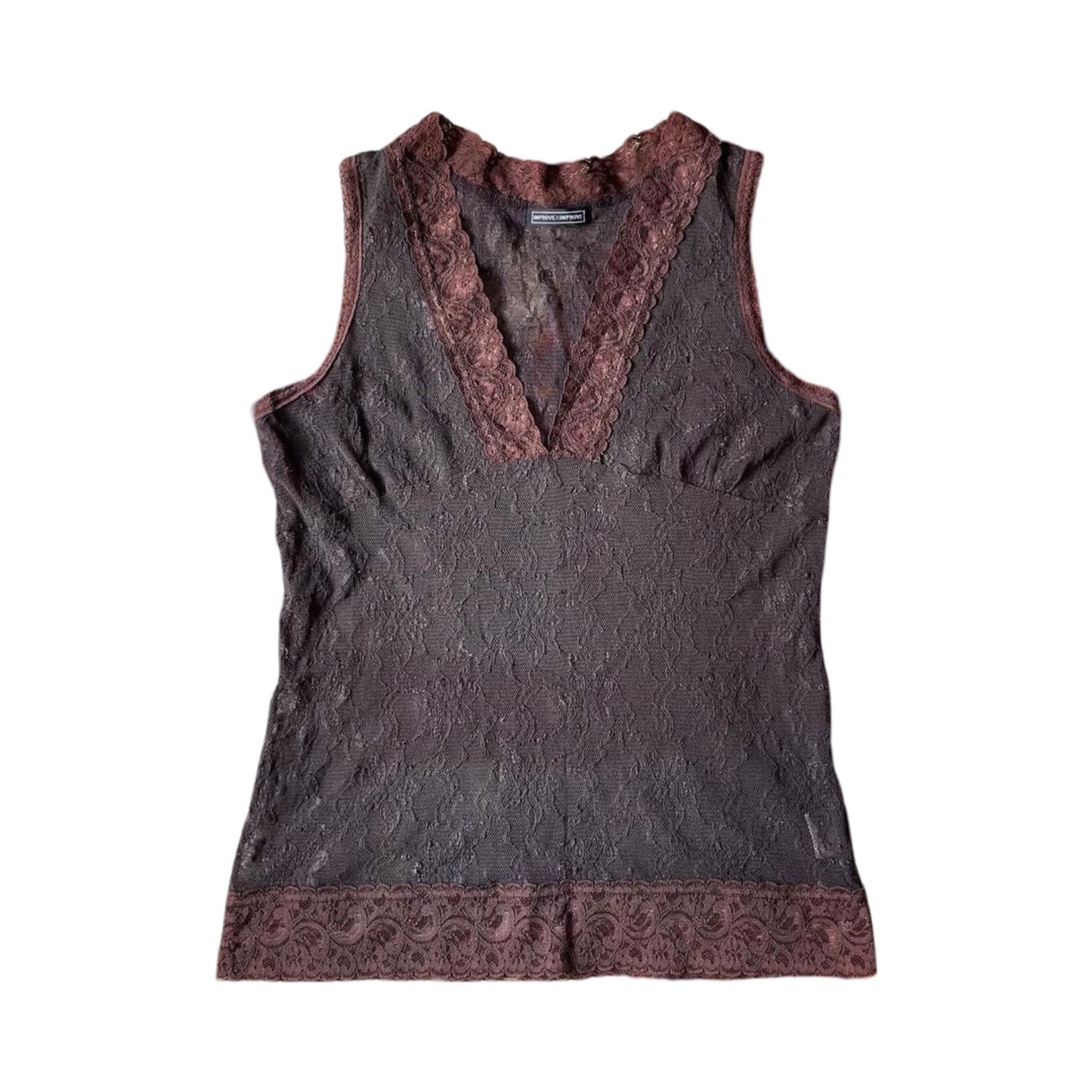 two tone brown sheer lace tank