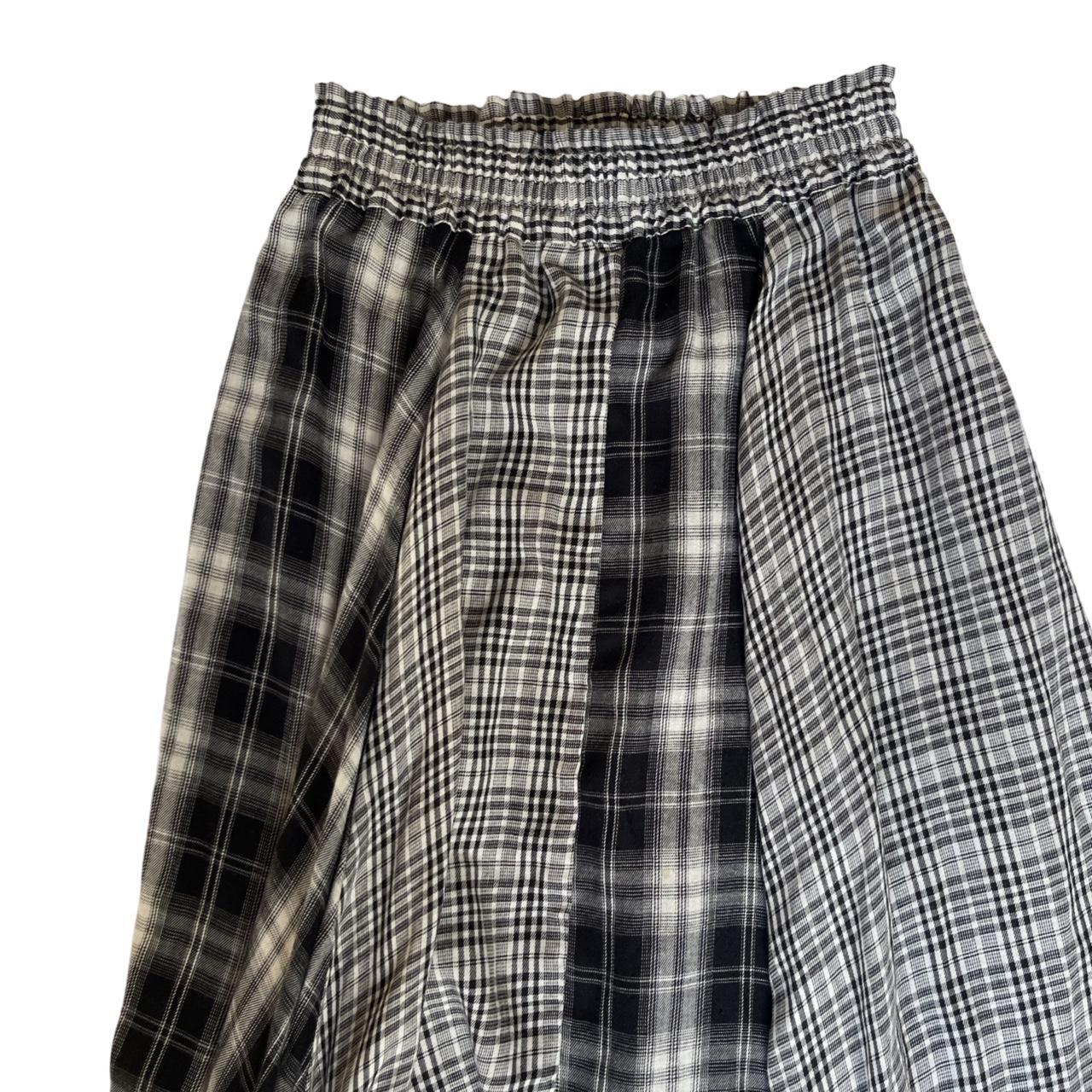 mixed check asymmetric skirt