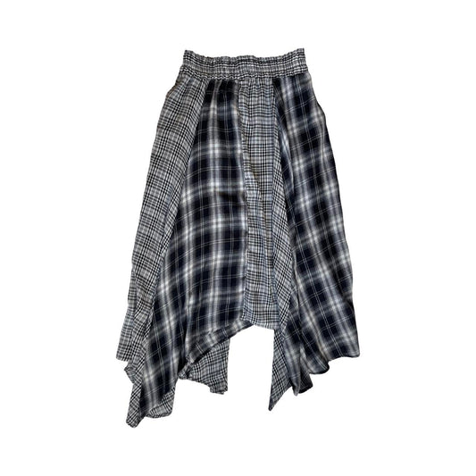 mixed check asymmetric skirt