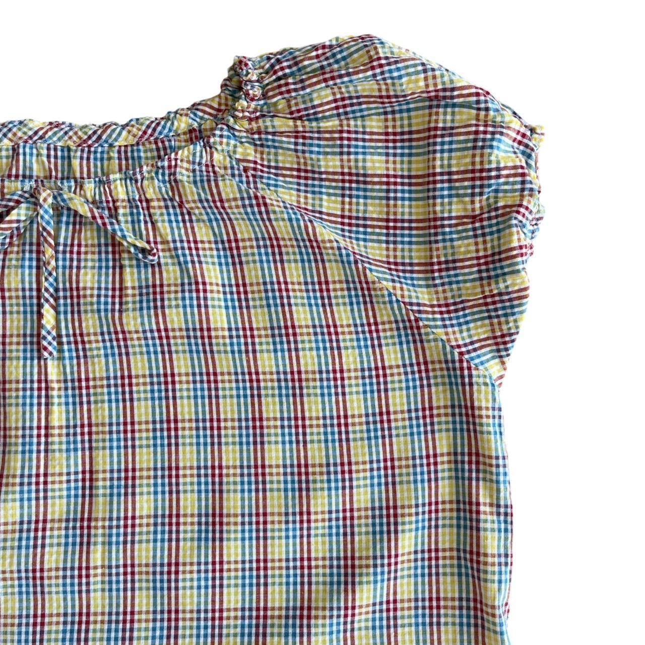 checked rainbow peasant blouse