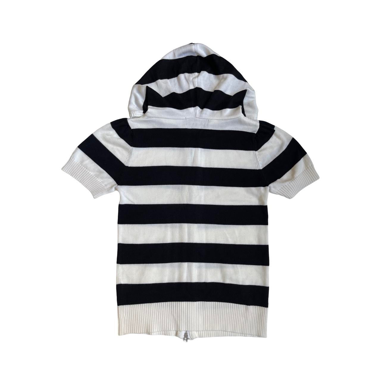 Short Sleeve Striped Knit Hoodie